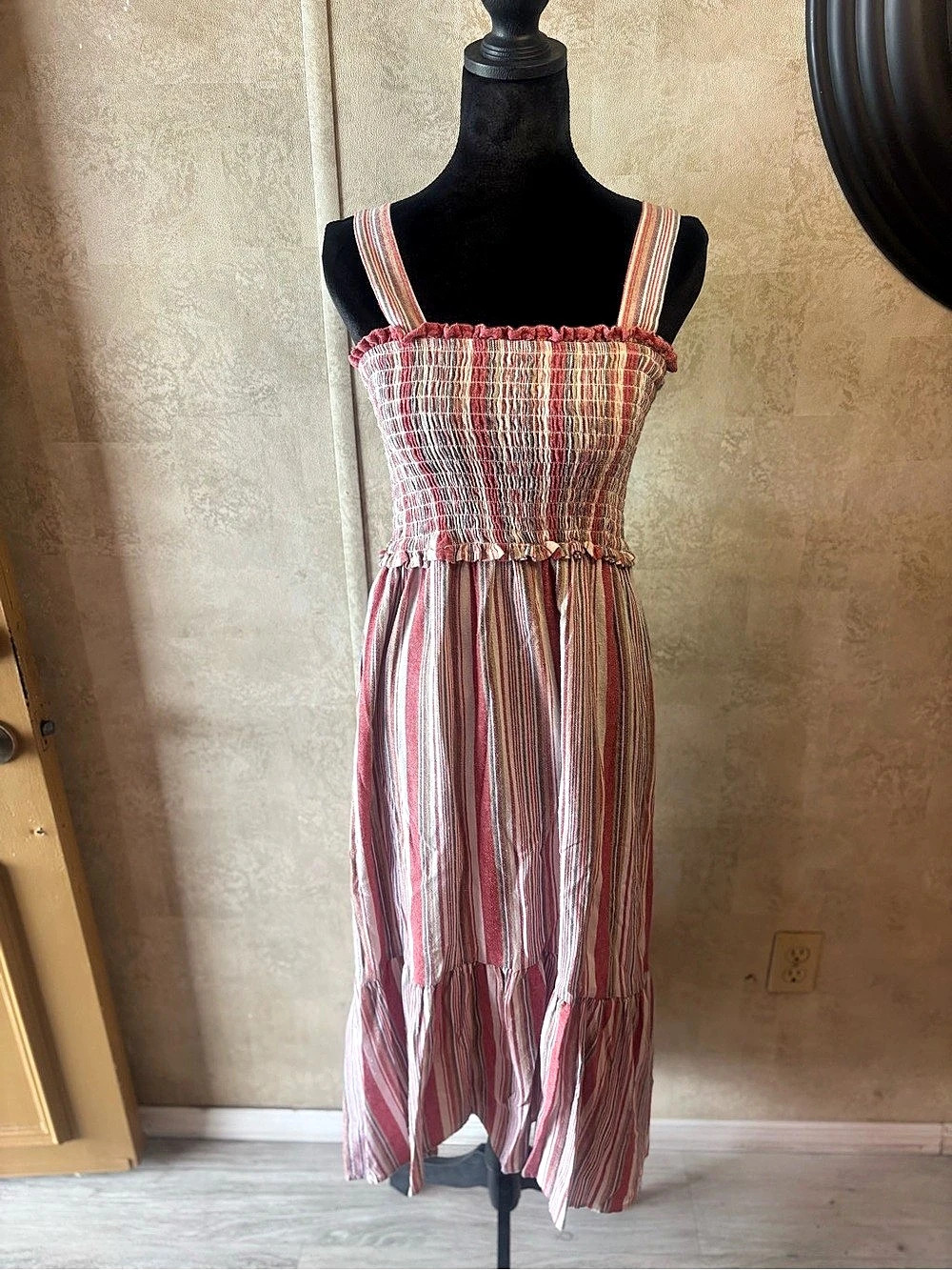 Striped Midi Dress in Pink & White Like New
